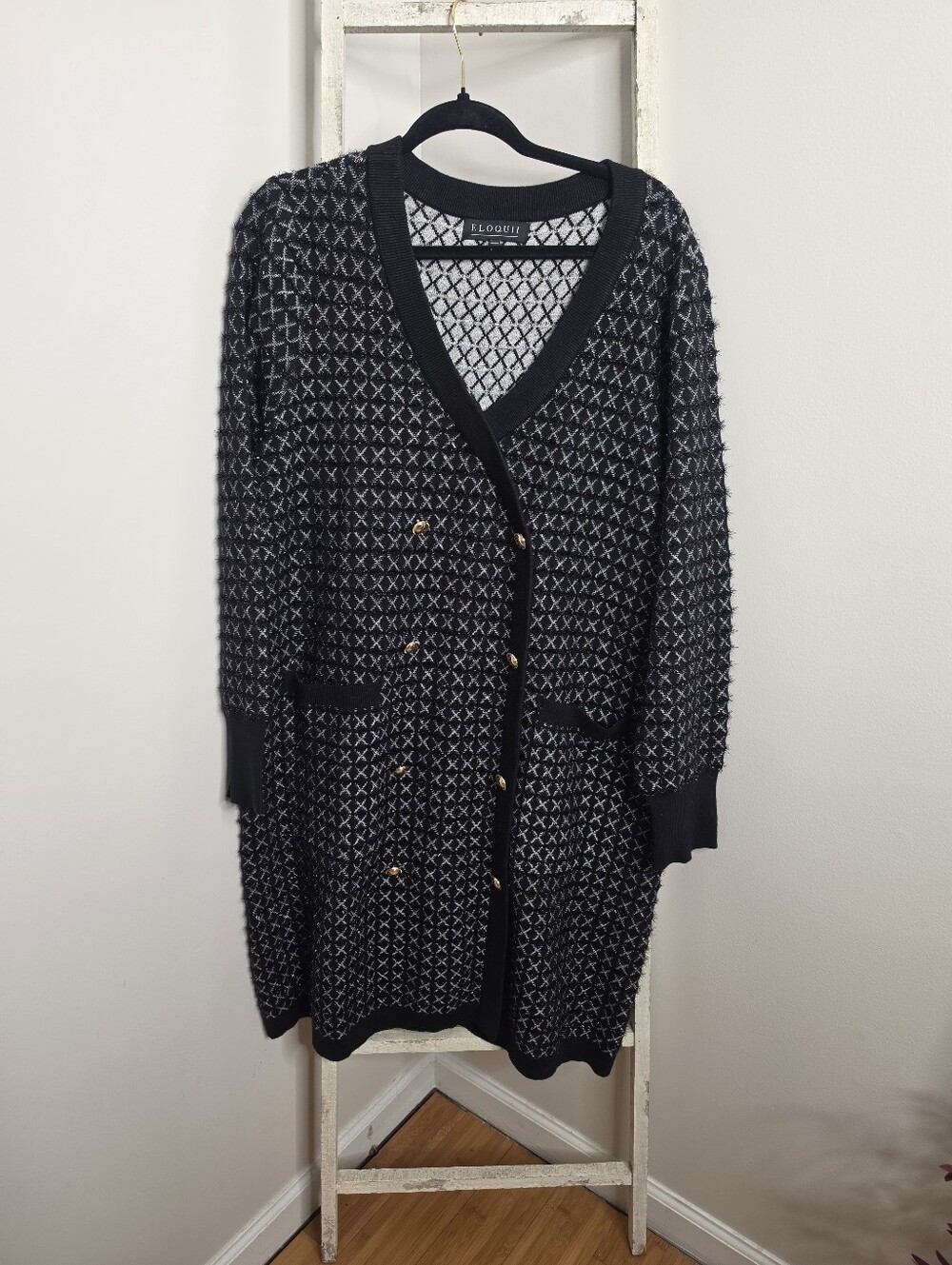 Eloquii Women's 18/20 Metallic Button Down Long Line Sweater Cardigan Preppy